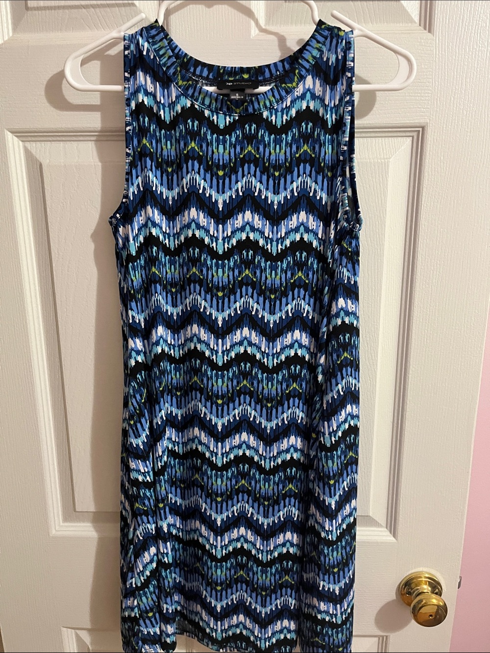 AB Studio Blue and Green Patterned V-Neck Dress